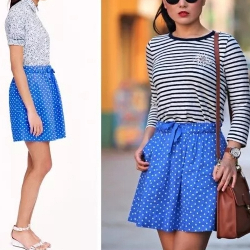J Crew polka-dot linen women mini shirt 4 Casual Vacation Bleu Cruise Beach Y2K